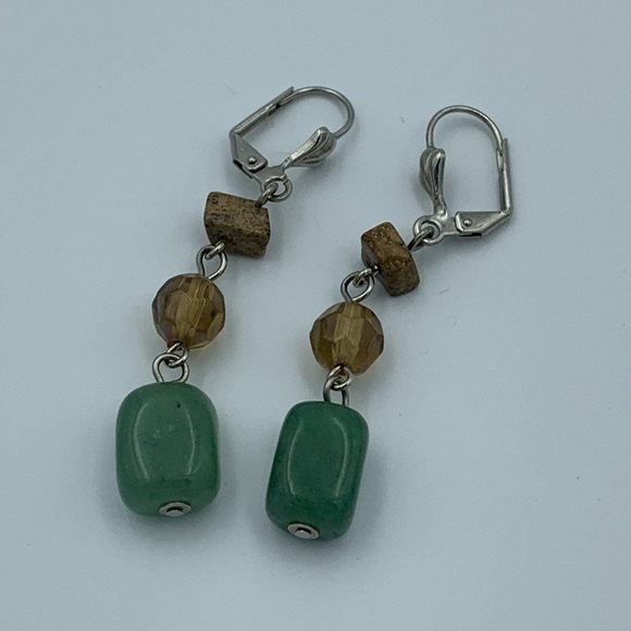 Green and brown dangle earrings - Picture 2 of 2